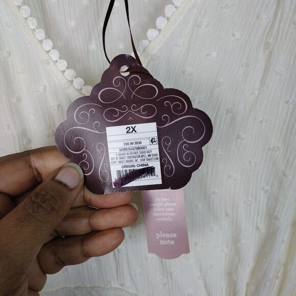 Knox Rose Swiss Dot Cream 3/4 Sleeve Maxi Dress Plus Size 2X Hippie Prairie Boho - Picture 10 of 12